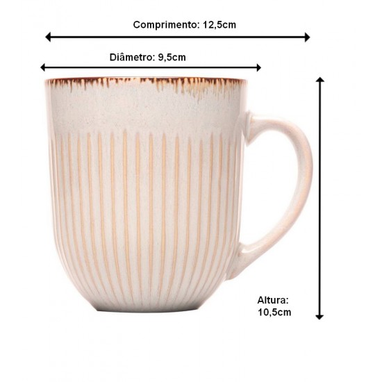 Caneca Avulsa 380ml De Cerâmica Linear Bege